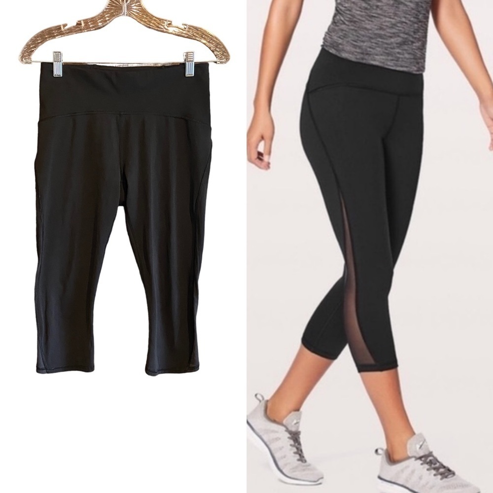LULULEMON Black Cropped Side Mesh Leggings, Size 8